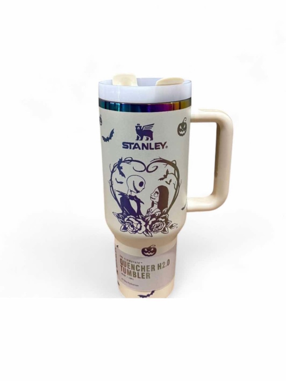 Stanley Cream Quencher H2.0 Tumbler with Purple Graphic Accents